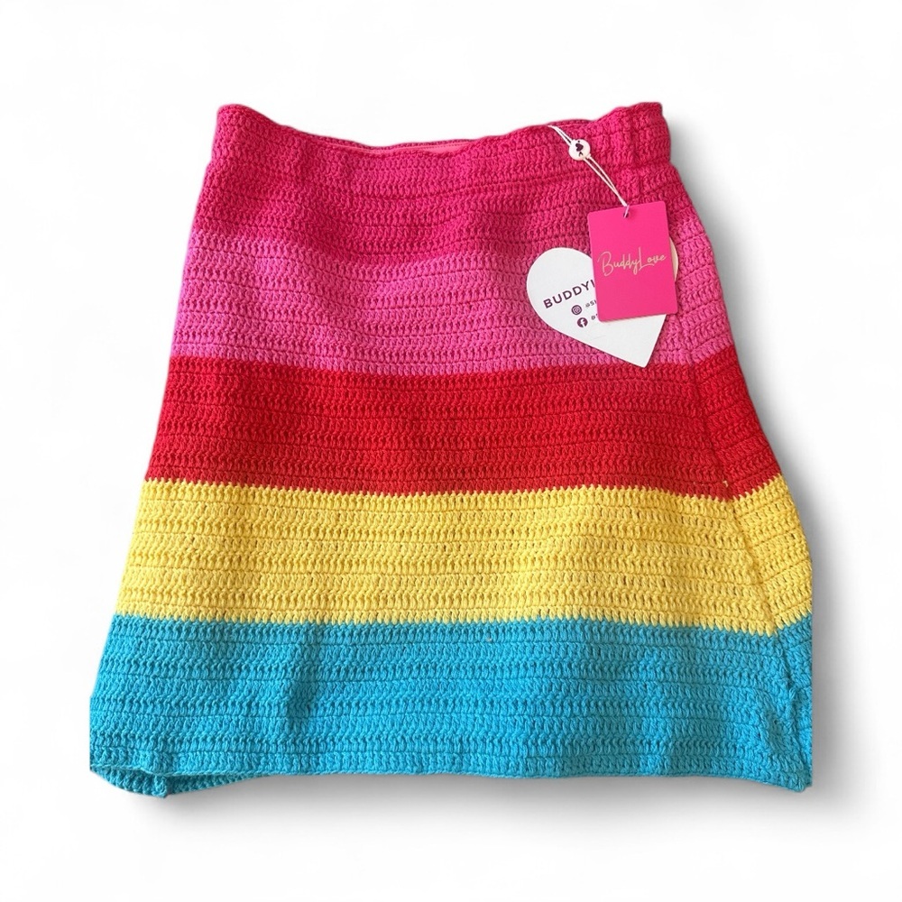 BuddyLove Rainbow Crochet Mini Skirt NWT Festival Vacation Beach Size S​